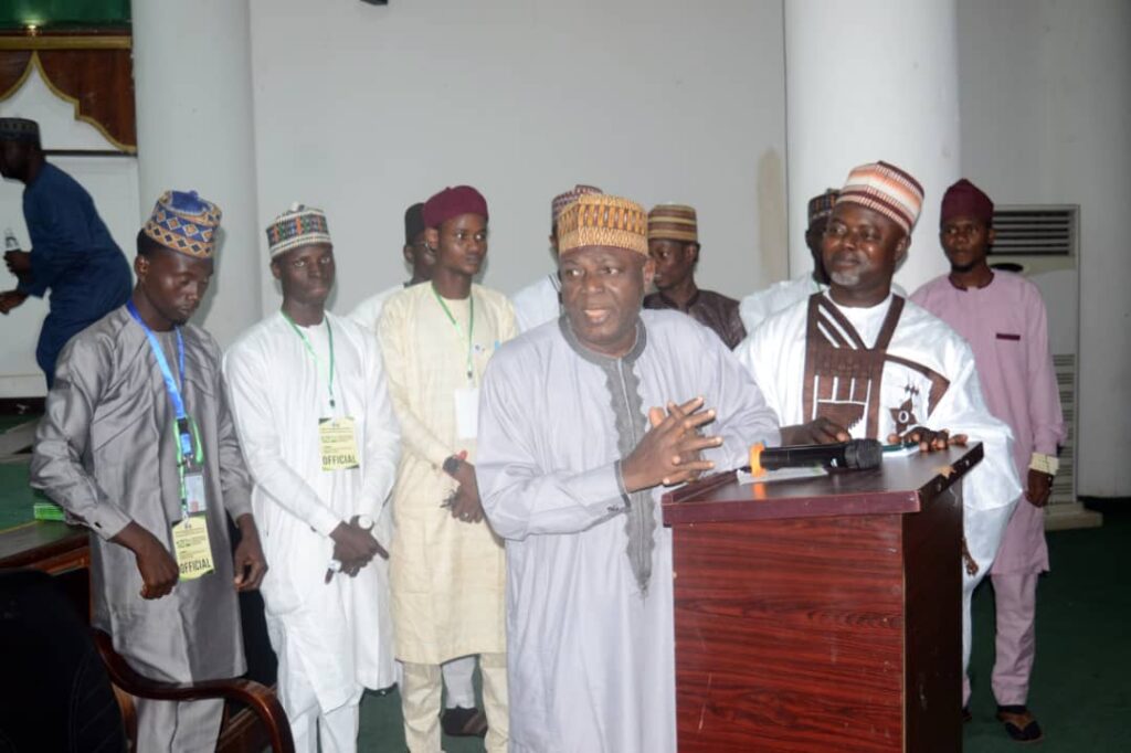 Prof. Mohammed B. Yunusa gives a speech during the 12th Tijaniyya Muslim Students’ National Conference in Abuja yesterday. On the extreme left is Sayyida Umuhani Nyass