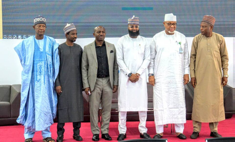 L-R: Coordinating Director, Engineering Infrastructure Directorate, NASENI, Prof Bagudu Gwandangaji; Support Officer/NASEN Desk Officer, OAGF, Mr. Mustapha Marafa; Deputy Programme Manager, System Support and Sustainability Directorate, OAGF, Mr. Jeremiah Asanato; Executive Vice Chairman/CEO of NASENI, Mr. Khalil Suleiman Halilu; Coordinating Director, Finance and Accounts, NASENI, Alh Ibrahim Baba Dauda; Coordinating Director, Science Infrastructure Directorate, NASENI, Prof Umaru Gaya during a one-day sensitization workshop on Government Integrated Financial Management Information System (GIFMIS) policy and guidelines for financial managers organised by the National Agency for Science and Engineering Infrastructure and the Office of the Accountant General of the Federation held at NASENI Headquarters in Abuja on Tuesday.